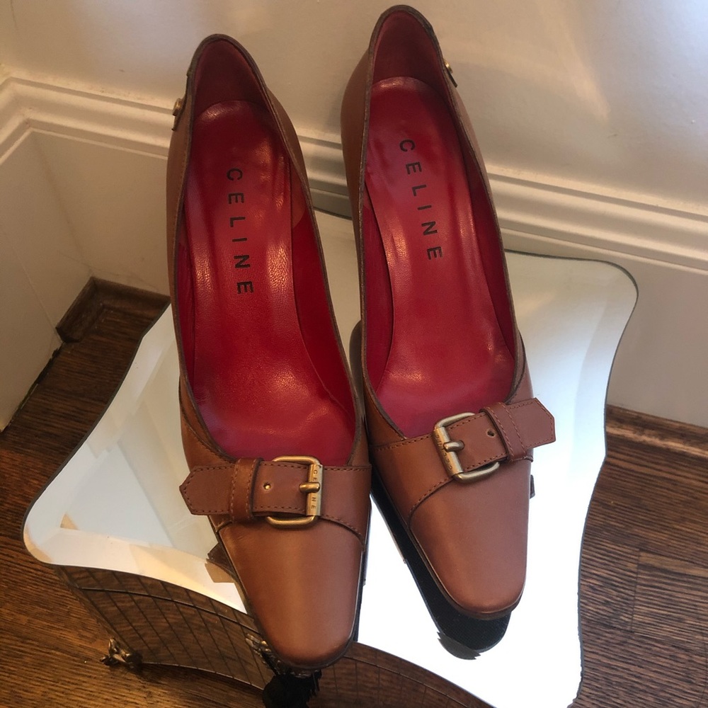 Celine Leather Gold Buckle Pumps size 7
